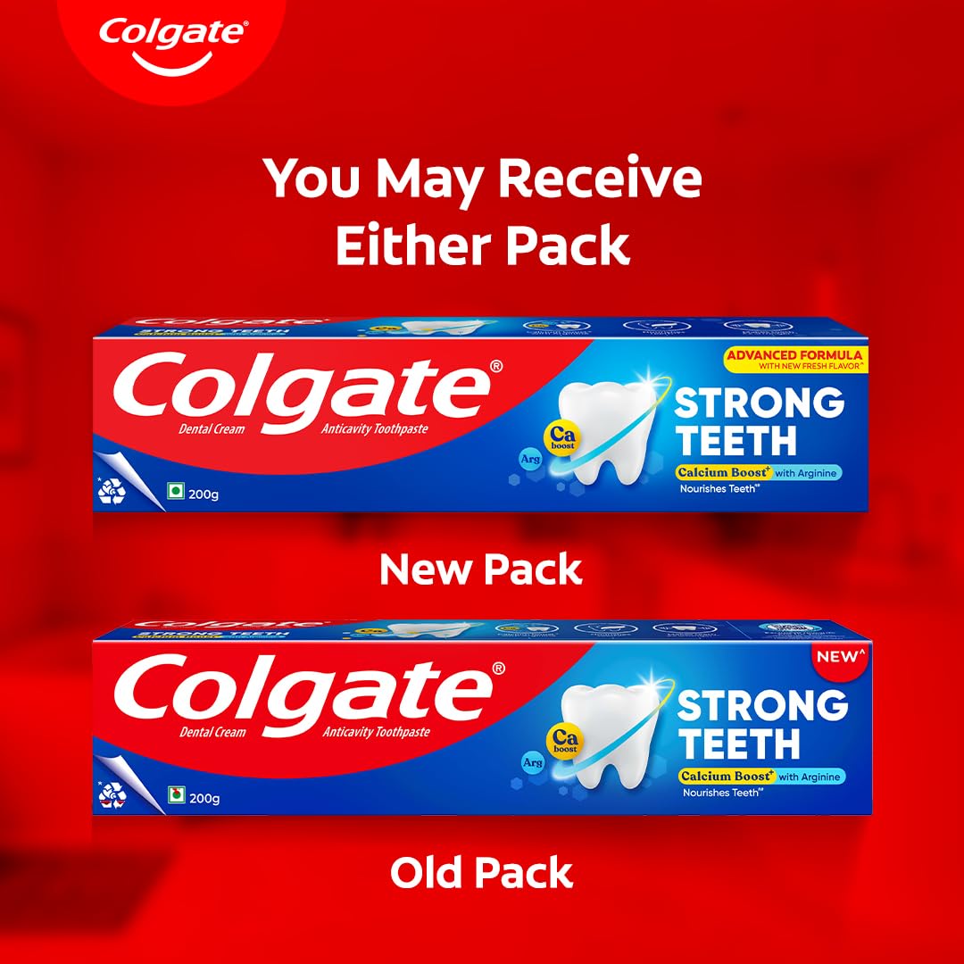 Colgate Strong Teeth, 200g, India s No: 1 Toothpaste Brand, Calcium-boost Tooth Paste for 2X Stronger Teeth, Whitens Teeth, Fresh Breath & Prevents Cavities