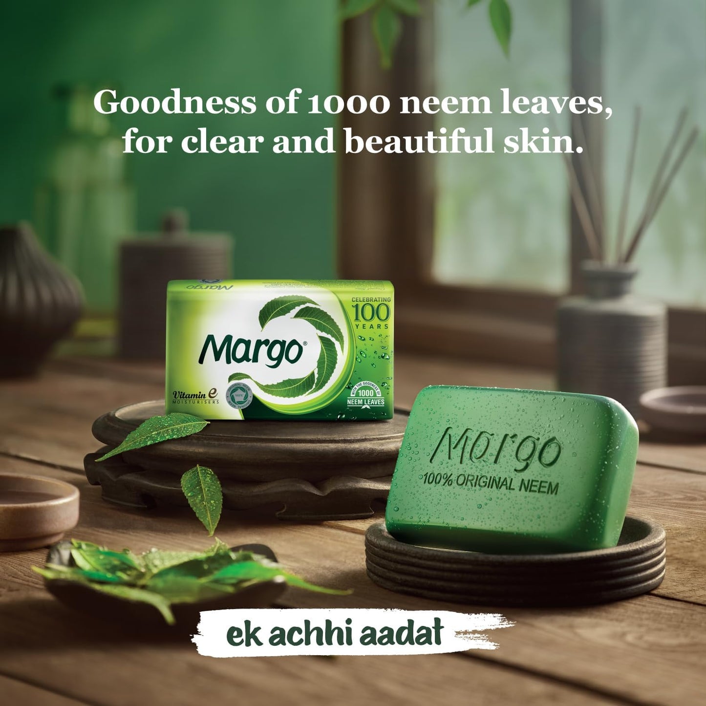 Margo Original Neem Soap 75g X 4, 300 gram | With Goodness of 1000 Neem Leaves | Infused with Vitamin E for moisturising
